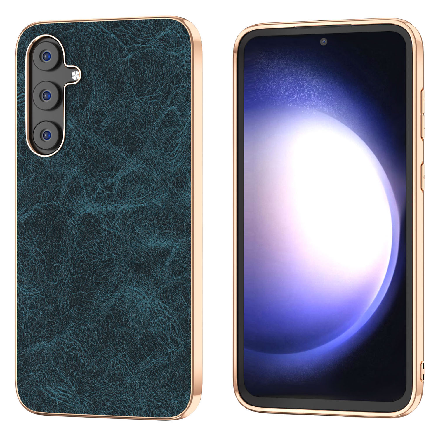 

Für Samsung Galaxy S23 fe Litchi Textur Electroplating Case PU Lederbeschichtete PC+TPU -telefonabdeckung - Blau, Galaxy S23 FE