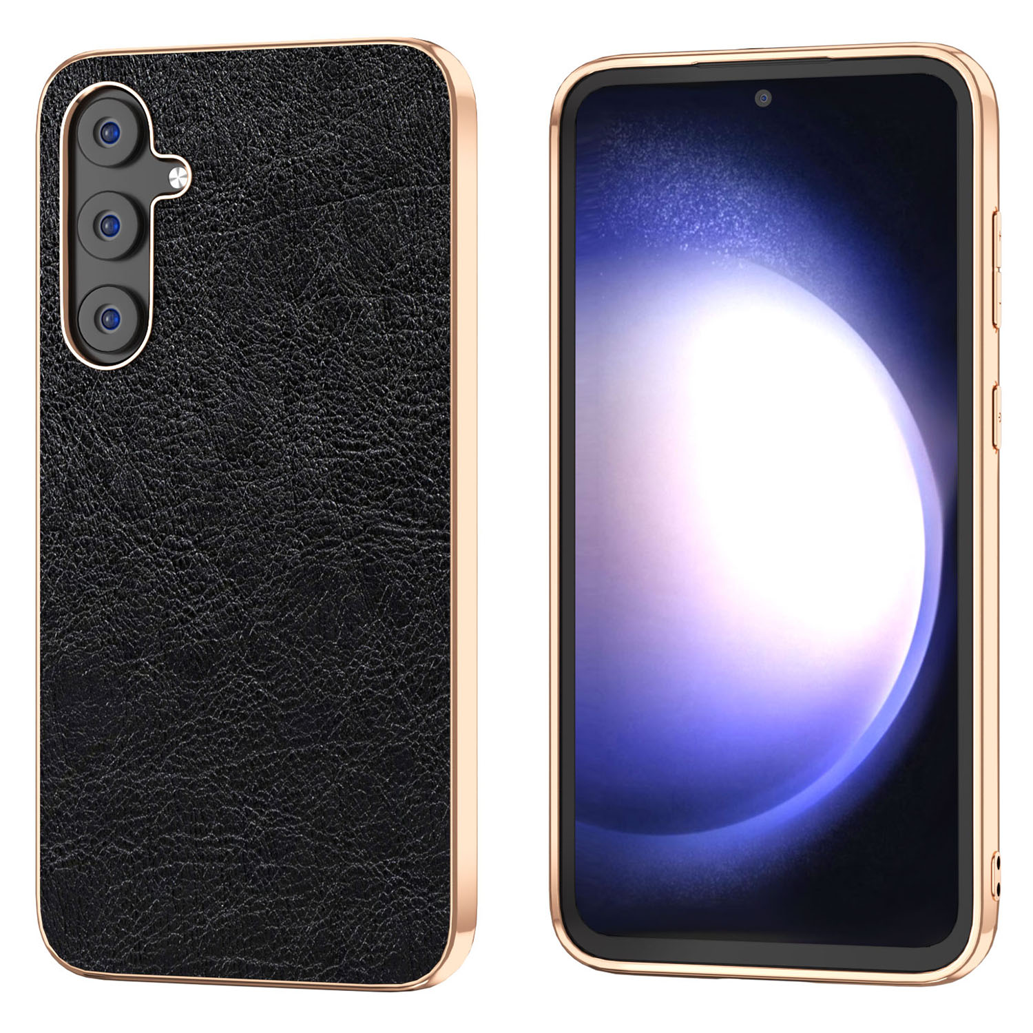 

Für Samsung Galaxy S23 fe Retro Litchi Texture Phone Hülle Elektroplieren PU -leder -pc+tpu -abdeckung - Schwarz, Galaxy S23 FE