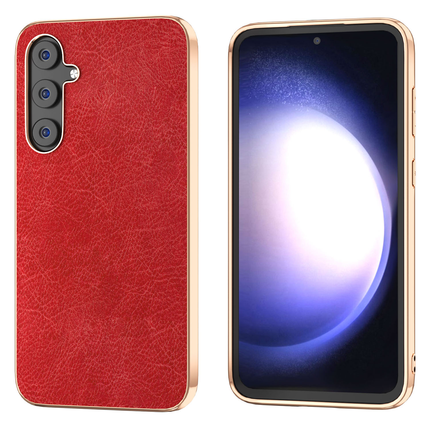 

Für Samsung Galaxy S23 fe Retro Litchi Texture Phone Hülle Elektroplieren PU -leder -pc+tpu -abdeckung - Rot, Galaxy S23 FE