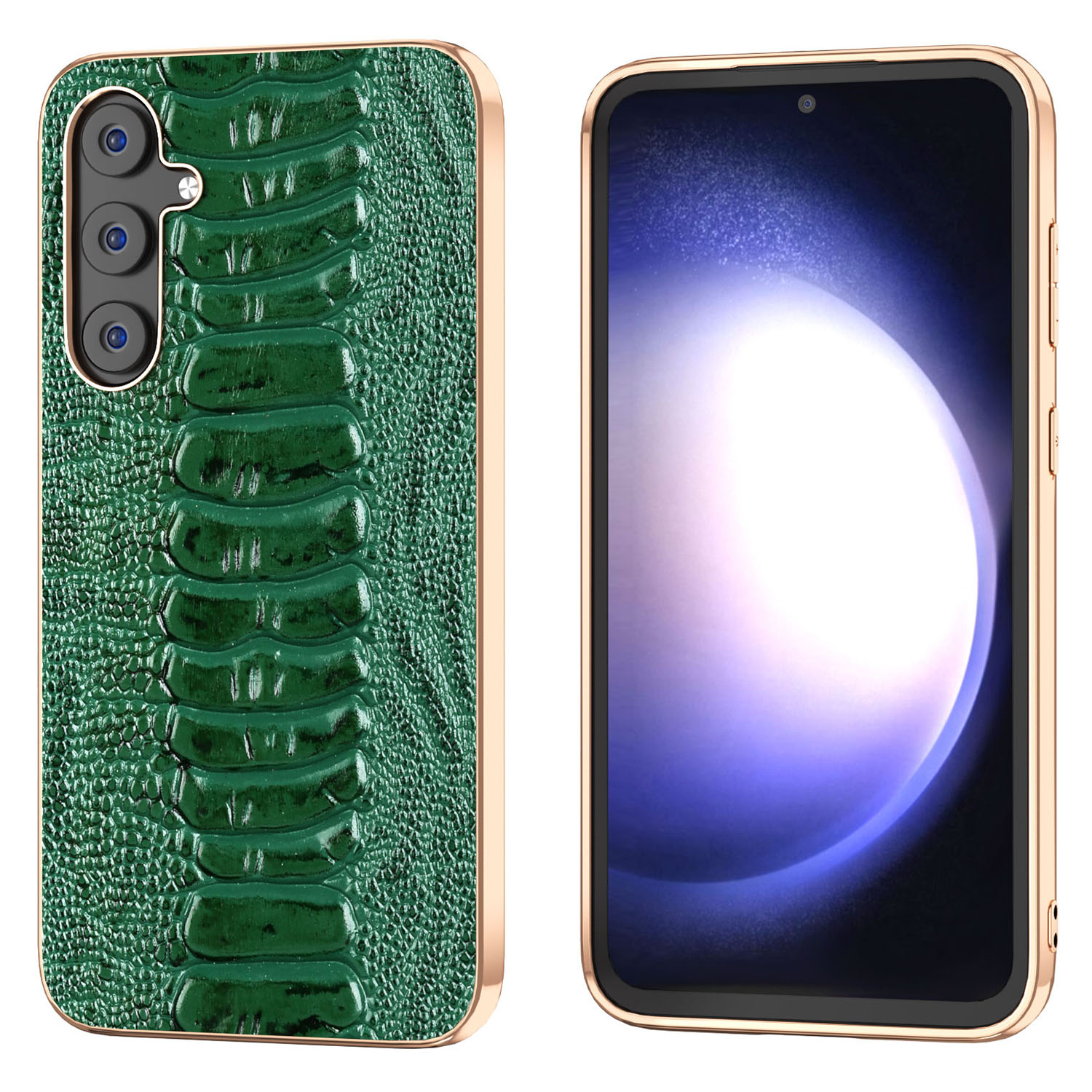 

Für Samsung Galaxy S23 fe Crocodile Textur Electroplating Deckung Echtes Kuhleder -pc+tpu -schutzhülle. - Grün, Galaxy S23 FE