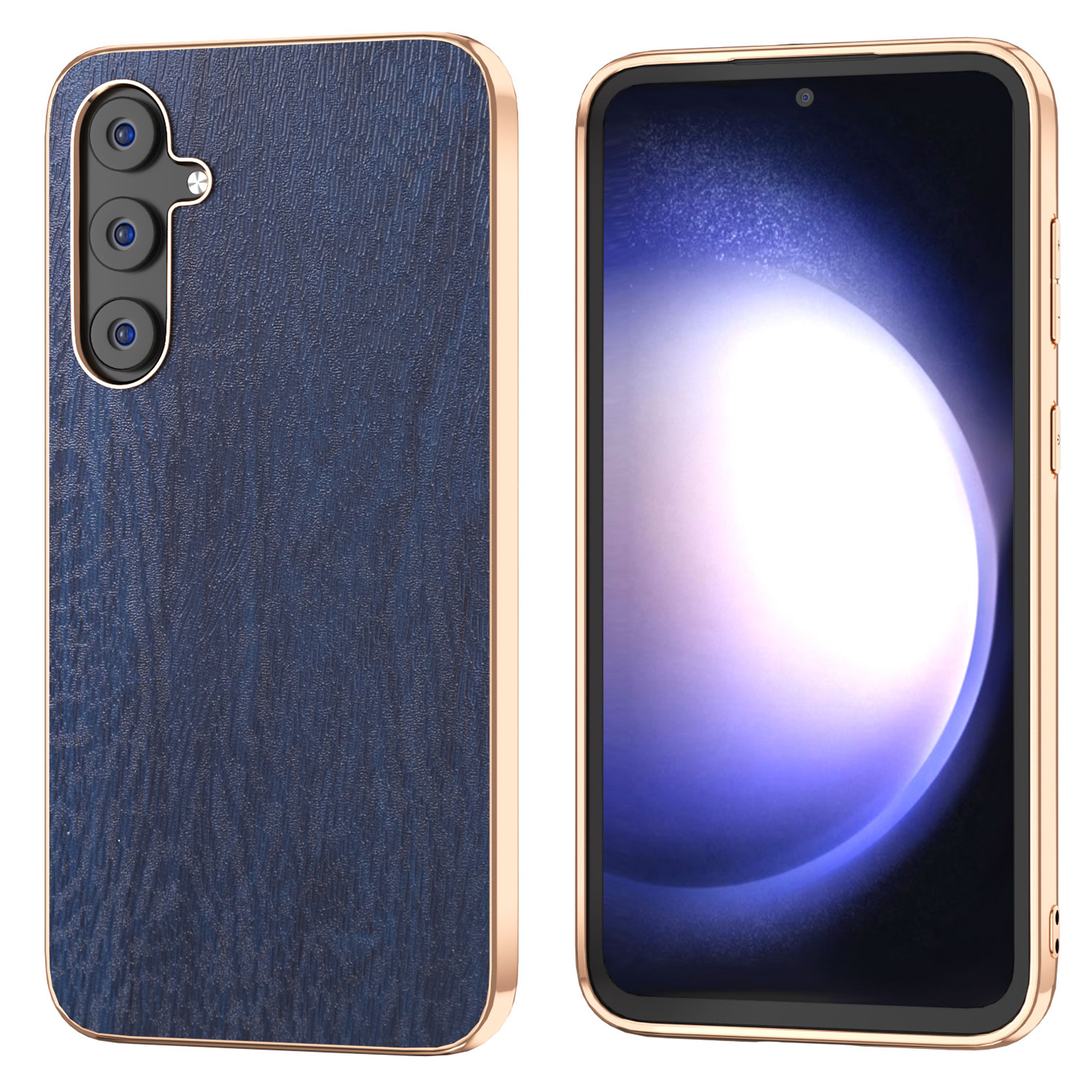 

Für Samsung Galaxy S23 fe Holztextur Elektroplating Hülle Schockdes PU -leder -pc+tpu -telefonabdeckung - Blau, Galaxy S23 FE