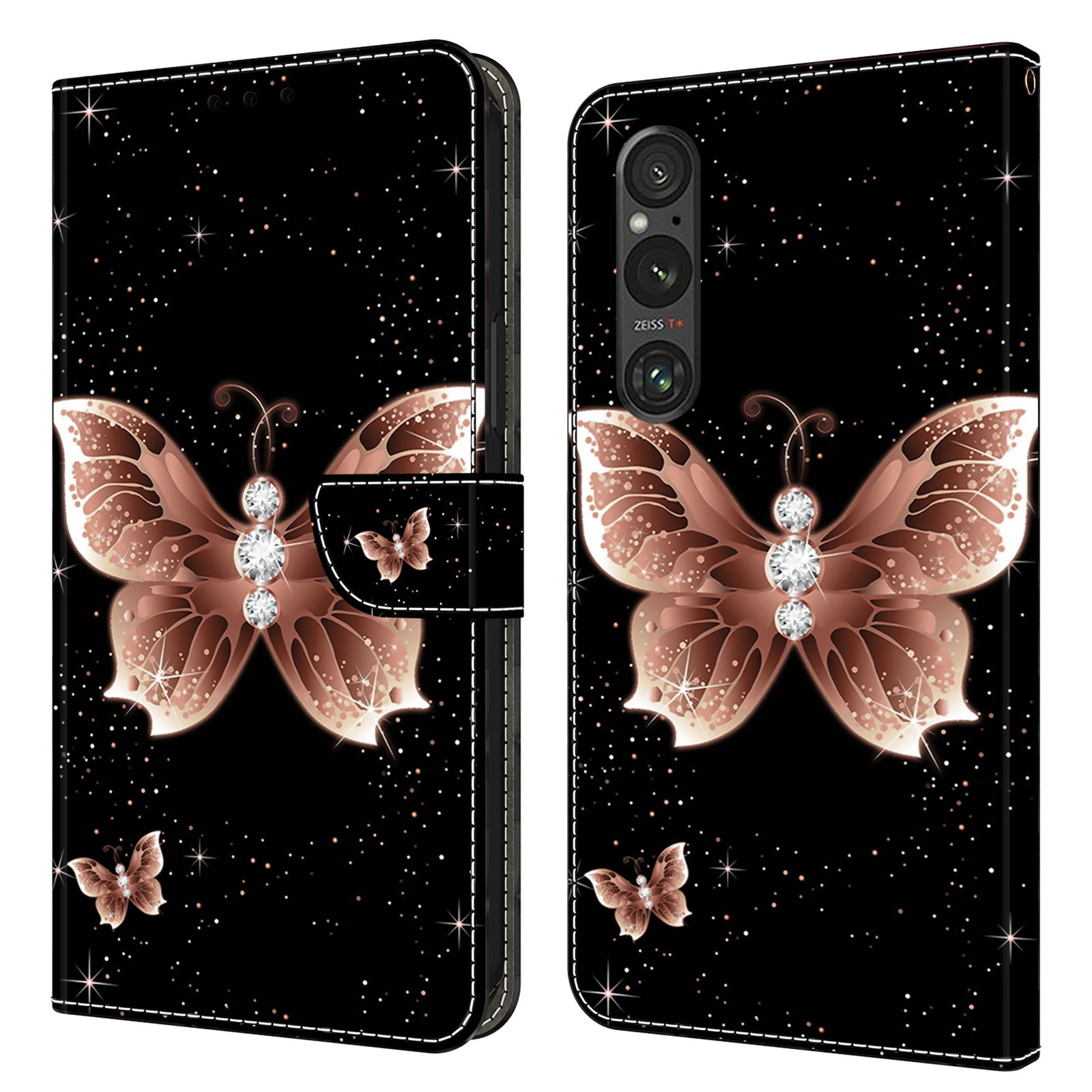 

Für Sony Xperia 1 V Wallet PU Leder Schutzhülle 3D -muster -druckständer Telefonabdeckung - Pink Diamond Butterfly, Sony Xperia 1 V