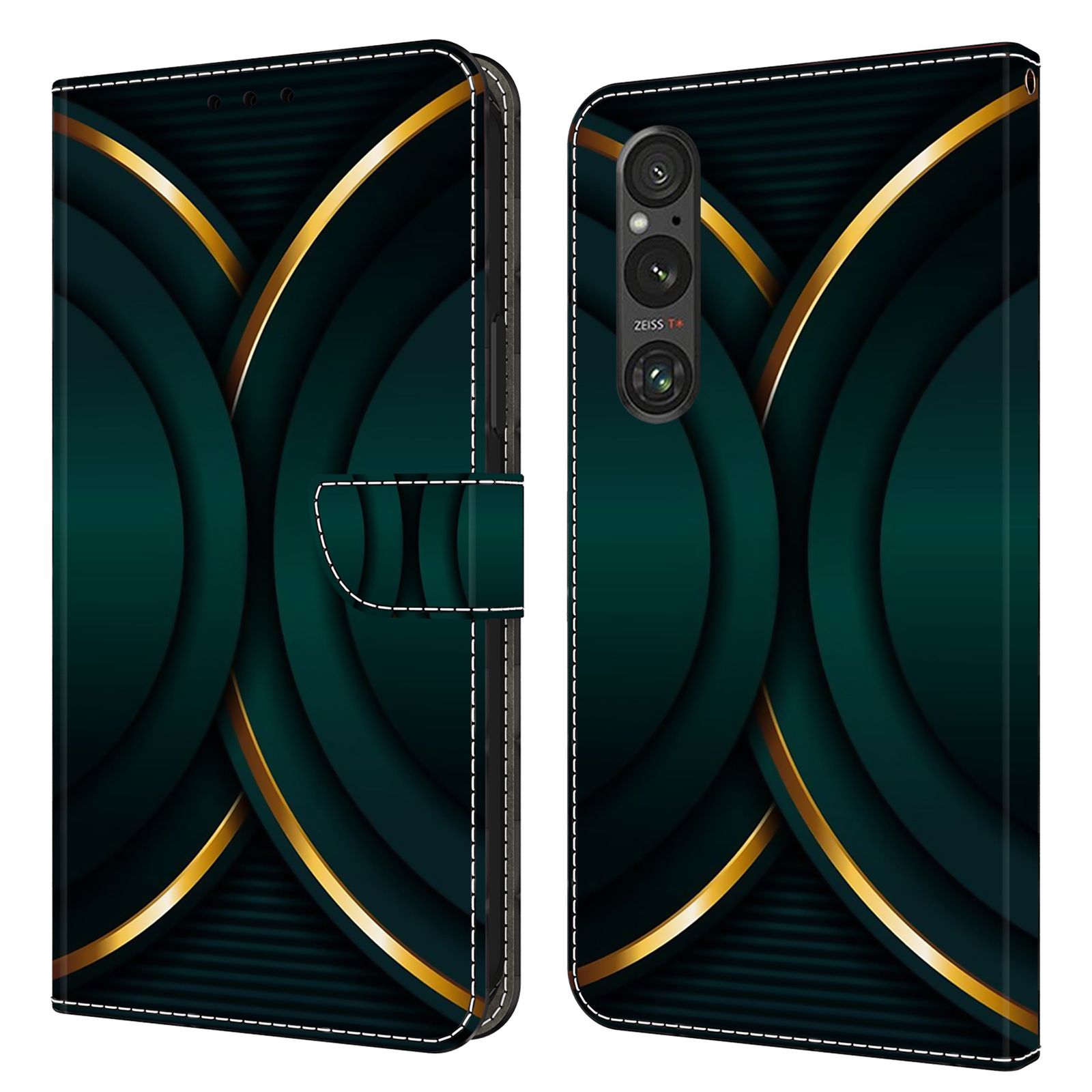 

Für Sony Xperia 1 V Wallet PU Leder Schutzhülle 3D -muster -druckständer Telefonabdeckung - Goldkontur, Sony Xperia 1 V