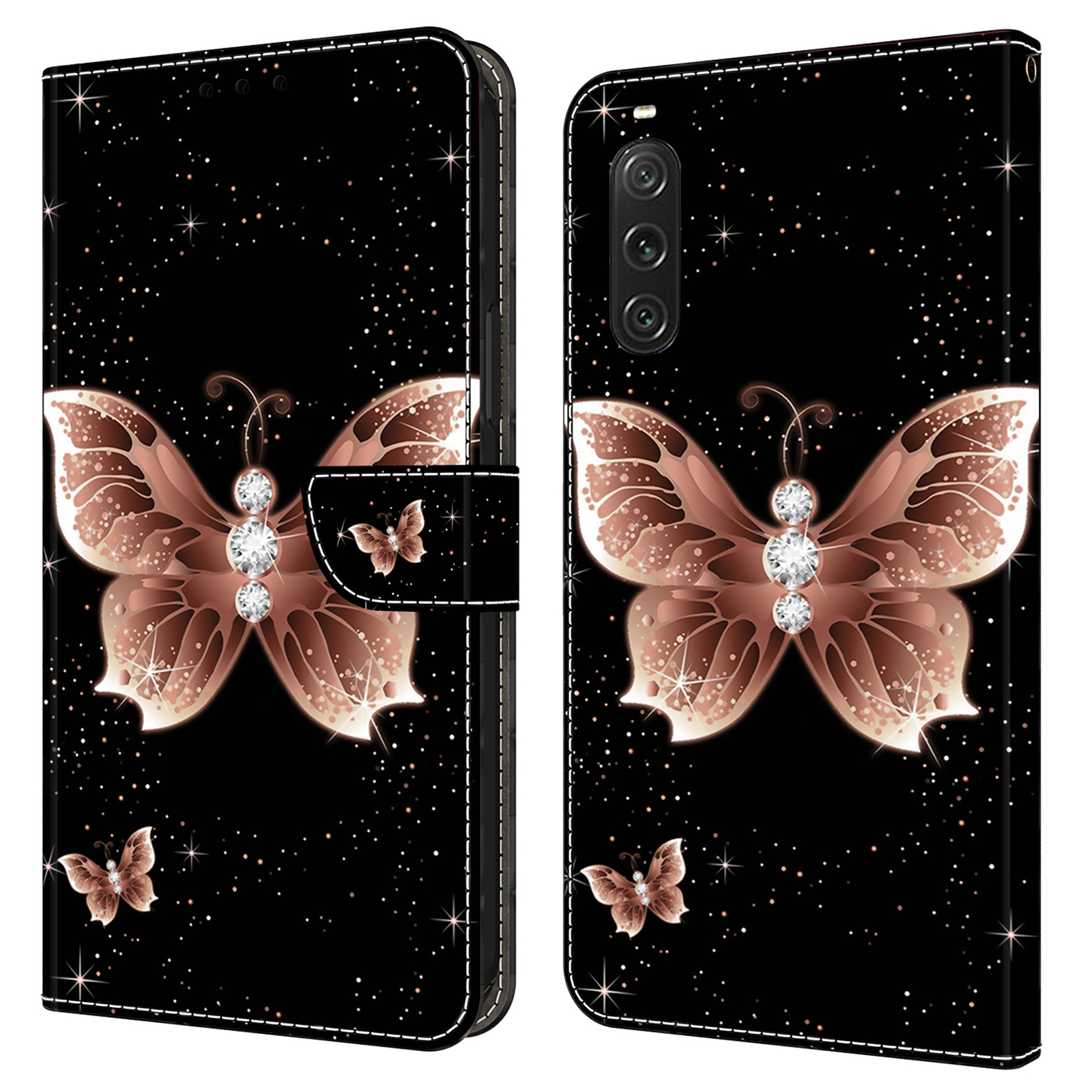 

Für Sony Xperia 10 V Schutzbrieftasche Hülle 3D -muster Druck PU Leder -telefonabdeckung Mit Ständer - Pink Diamond Butterfly, Sony Xperia 10 V