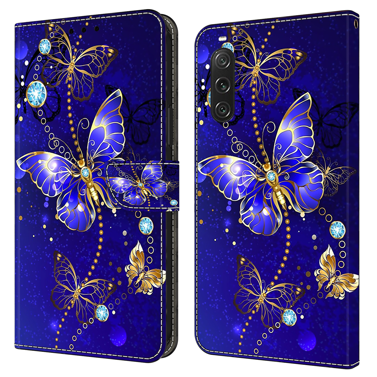

Für Sony Xperia 10 V Schutzbrieftasche Hülle 3D -muster Druck PU Leder -telefonabdeckung Mit Ständer - Diamond Butterfly, Sony Xperia 10 V