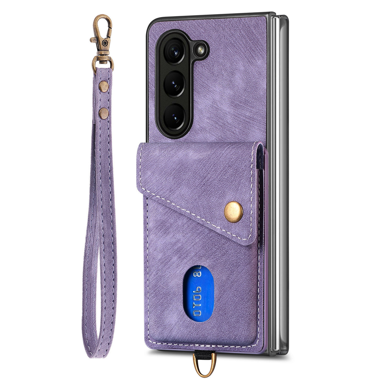 

Retro PU+TPU -telefonhülle Für Galaxy Z Fold5 5G Schockdcoschkartenhalter Kickstand Cover Mit Riemen - Lila, Galaxy Z Fold5 5G