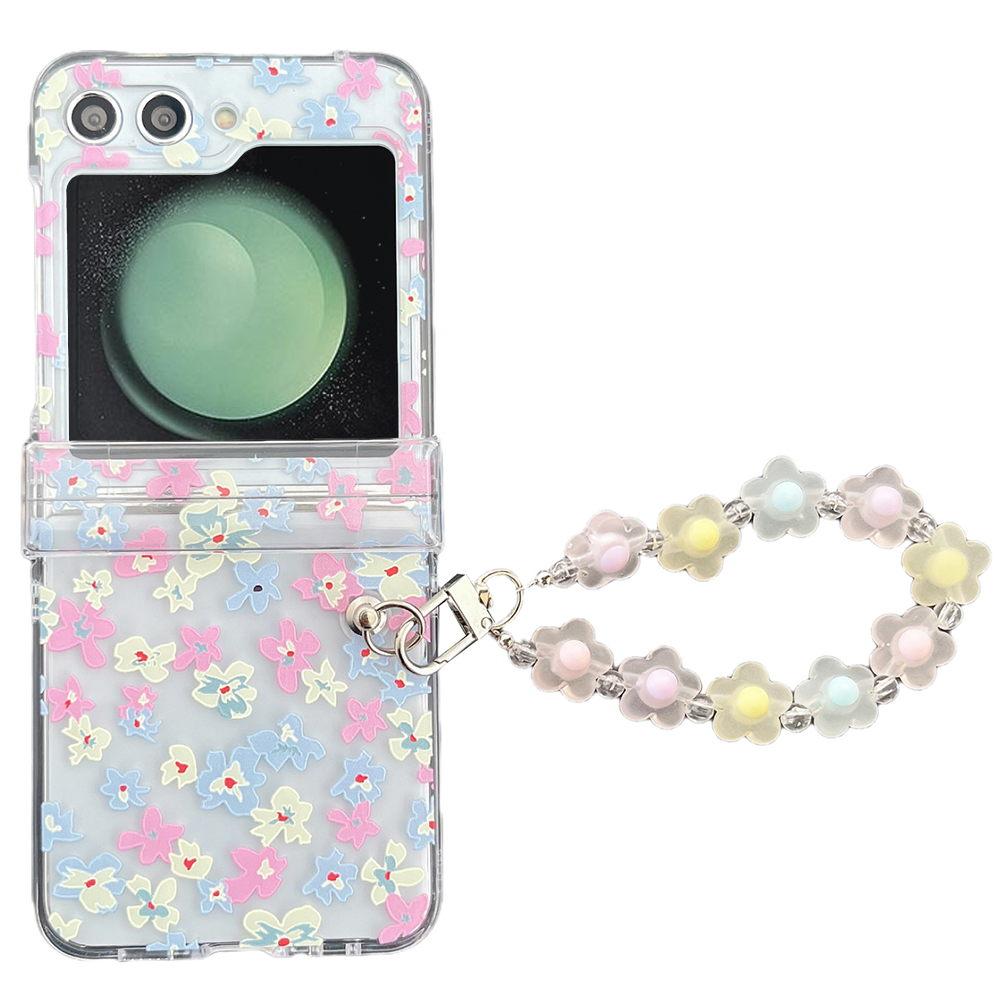 

Für Samsung Galaxy Z Flip5 5G Muster Druck Klare Abdeckung Hartes PC -schutzhülle Mit Kette - Kleine Blumen, Galaxy Z Flip5 5G