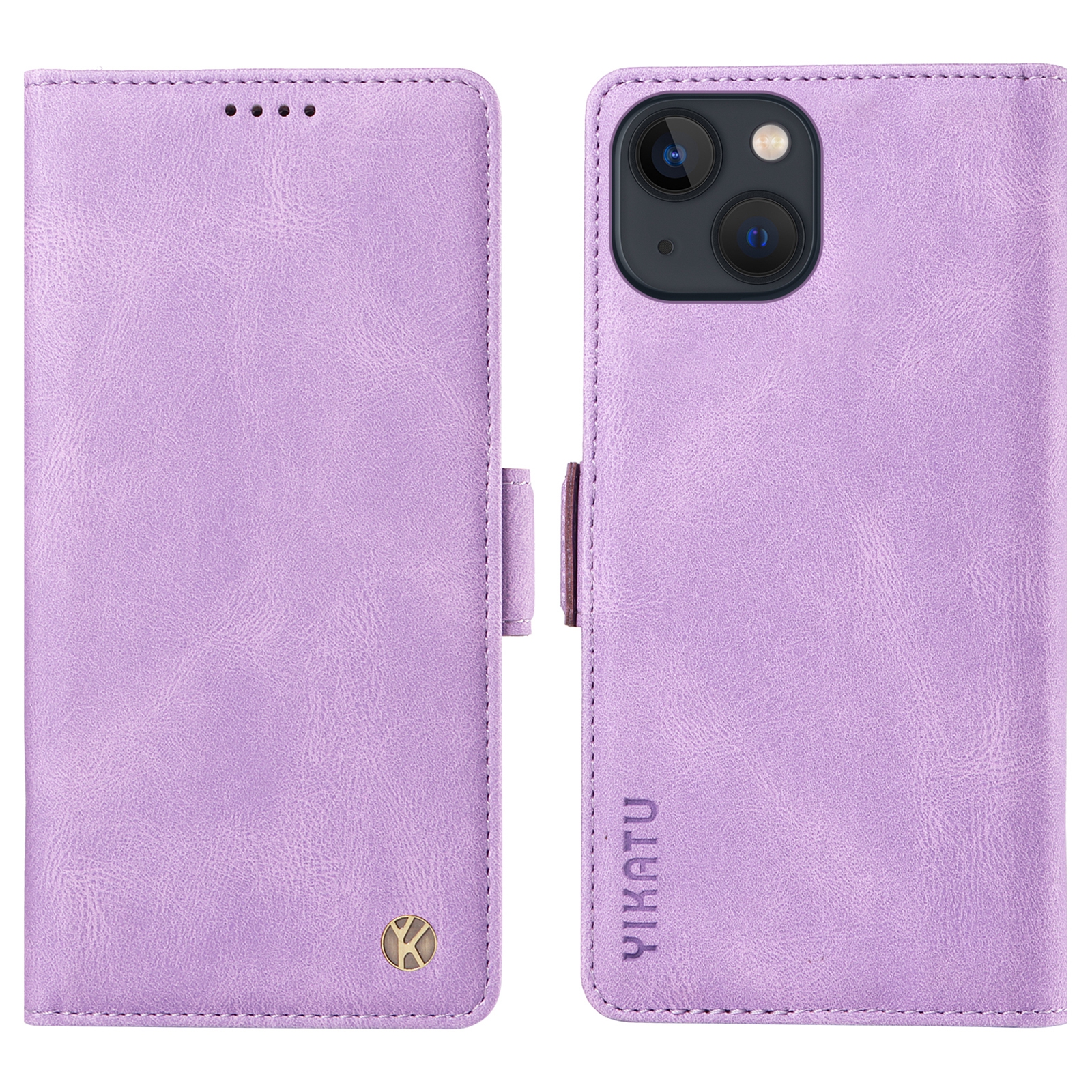 

Yikatu YK-005 Für Iphone 15 Hauttouch PU Leder-telefon Hülle Schocksicherheit Wallet Stand Cover - Lila, iPhone 15