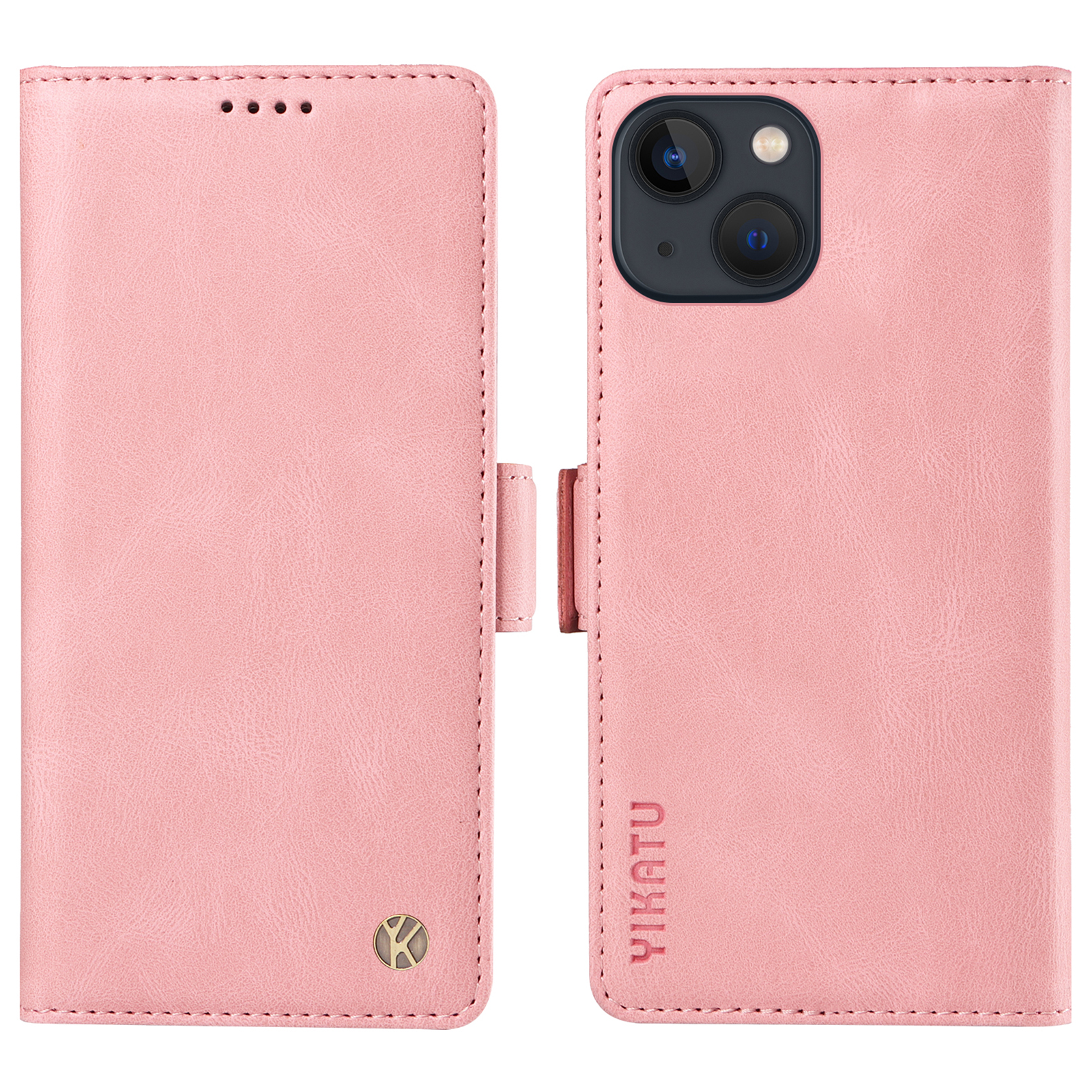 

Yikatu YK-005 Für Iphone 15 Hauttouch PU Leder-telefon Hülle Schocksicherheit Wallet Stand Cover - Rosa, iPhone 15