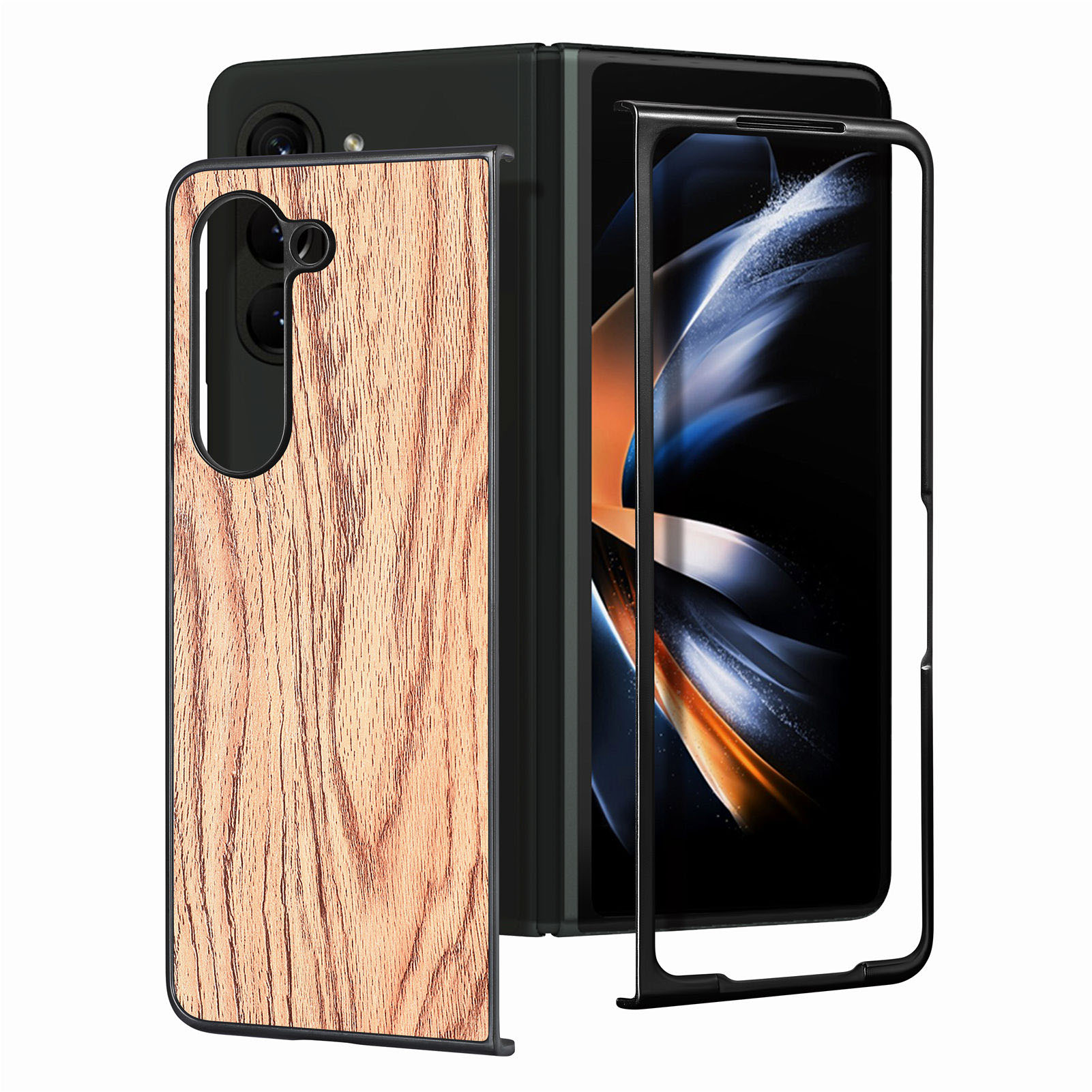 

Holztextur Telefonhülle Für Samsung Galaxy Z Fold5 5G PU Lederbeschichtete PC Schockdes Hartes Abdeckung - Stil C, Galaxy Z Fold5 5G