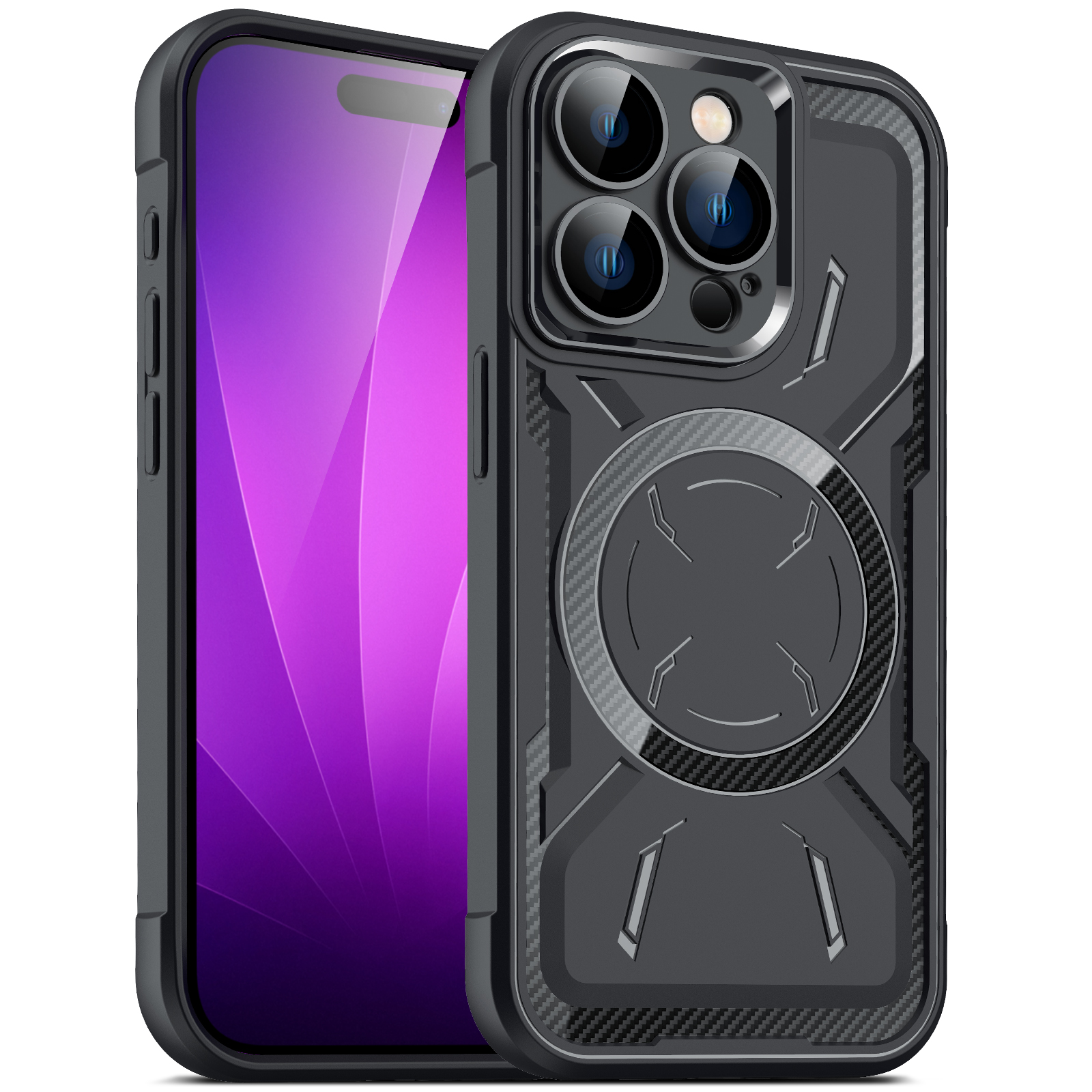

Magnetische Schutzhülle Für Iphone 15 TPU + PC Dual-Layer Design Phone Cover Mit Kamera-objektivfilm - Schwarz, iPhone 15