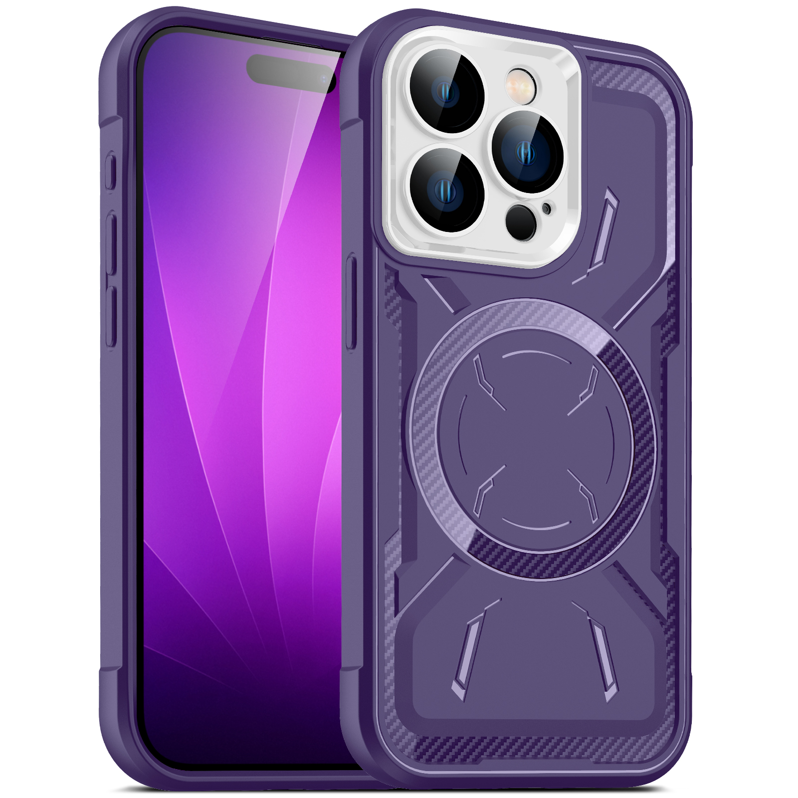 

Magnetische Schutzhülle Für Iphone 15 TPU + PC Dual-Layer Design Phone Cover Mit Kamera-objektivfilm - Dunkelviolett, iPhone 15