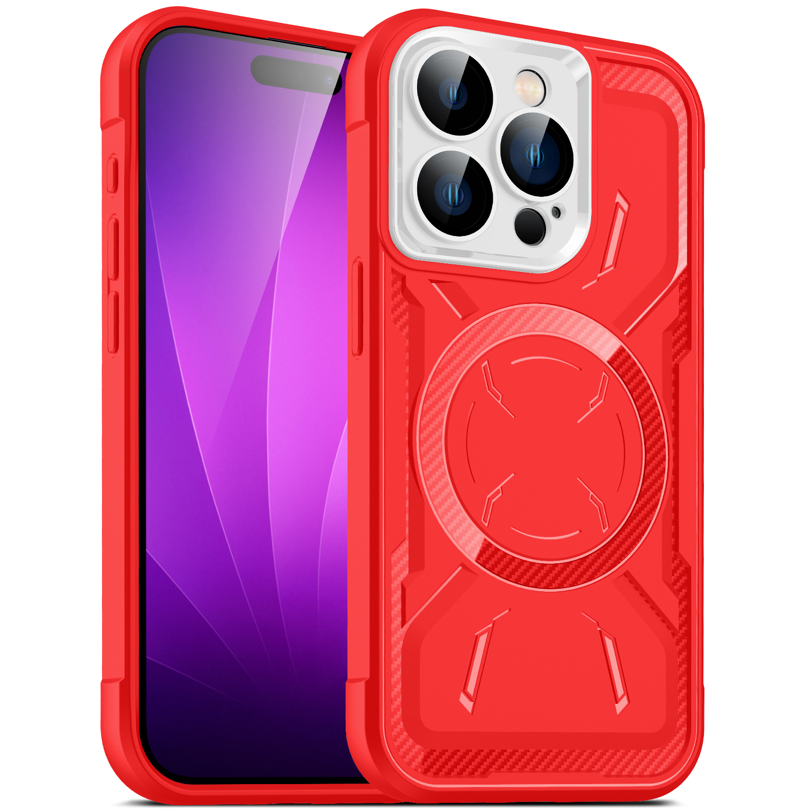 

Magnetische Schutzhülle Für Iphone 15 TPU + PC Dual-Layer Design Phone Cover Mit Kamera-objektivfilm - Rot, iPhone 15