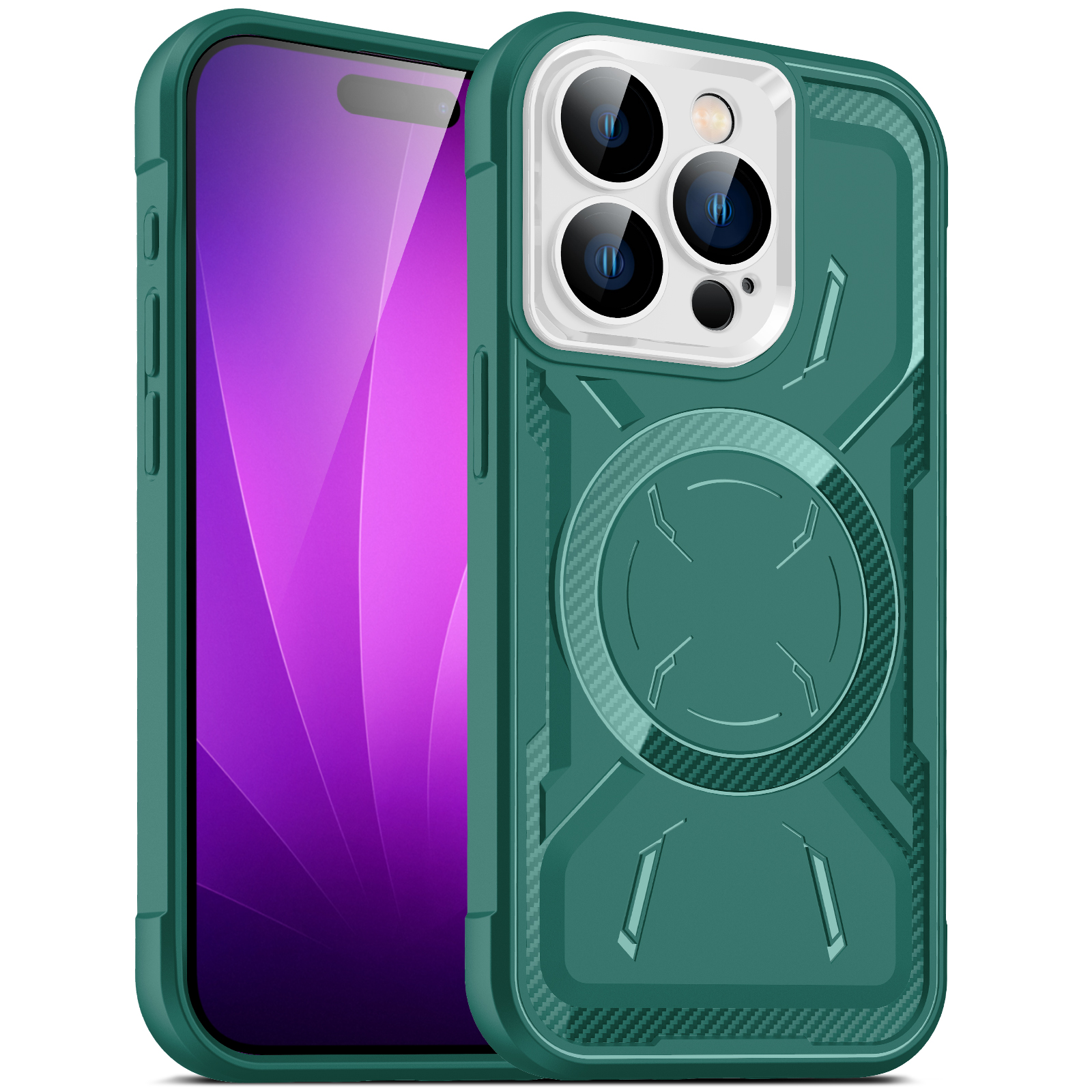 

Für Iphone 15 Pro PC+TPU Impact-resistente Telefonhülle Magnetische Rückseite Mit Kamera-objektivfilm - Grün, iPhone 15 Pro