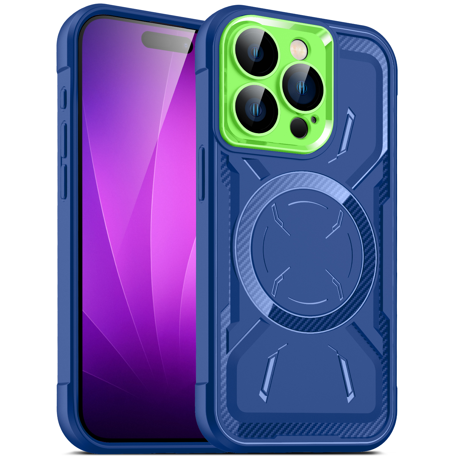 

Für Iphone 15 Pro PC+TPU Impact-resistente Telefonhülle Magnetische Rückseite Mit Kamera-objektivfilm - Blau, iPhone 15 Pro