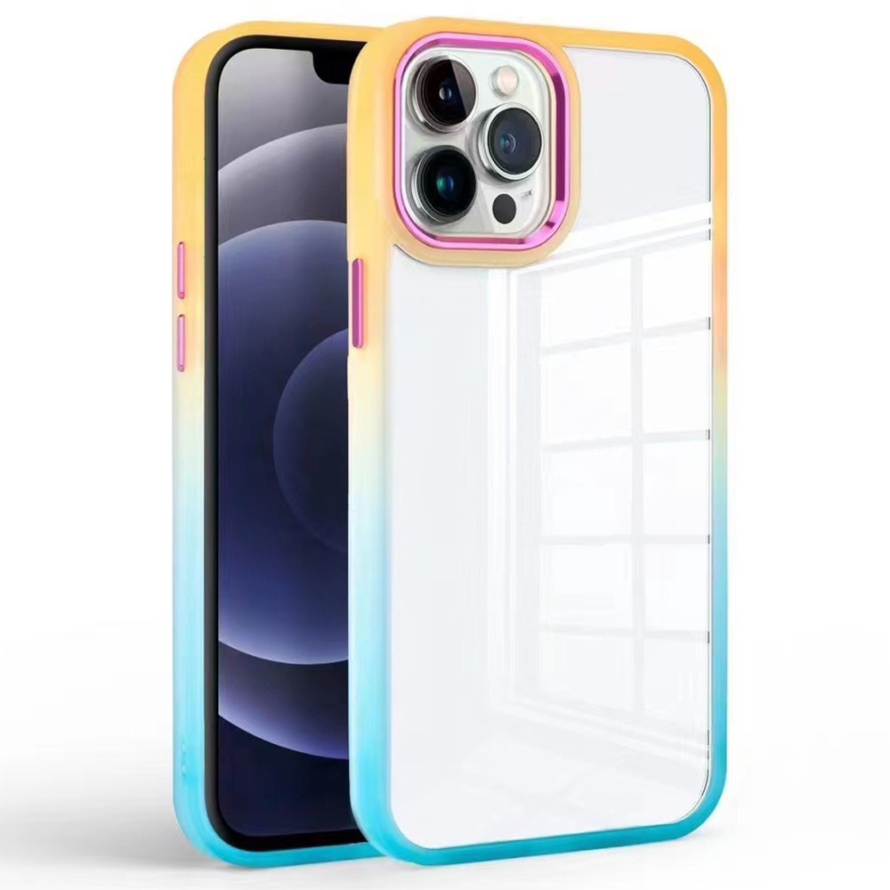 

Für Das Iphone 15 Plus -gradienten -telefonhülle TPU+PC Schockdichte Klare Rückzugabdeckung - Orange+hellblau, iPhone 15 Plus