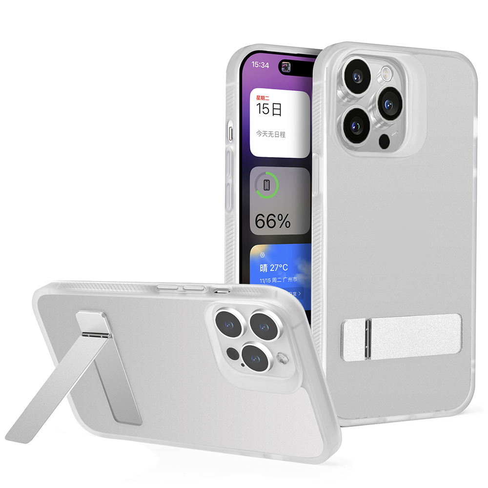 

G-style-telefonabdeckung Für Iphone 15, Skin-Touch Tpu+acrylphone-hülle Mit Kickstand - Matt Weiß, iPhone 15