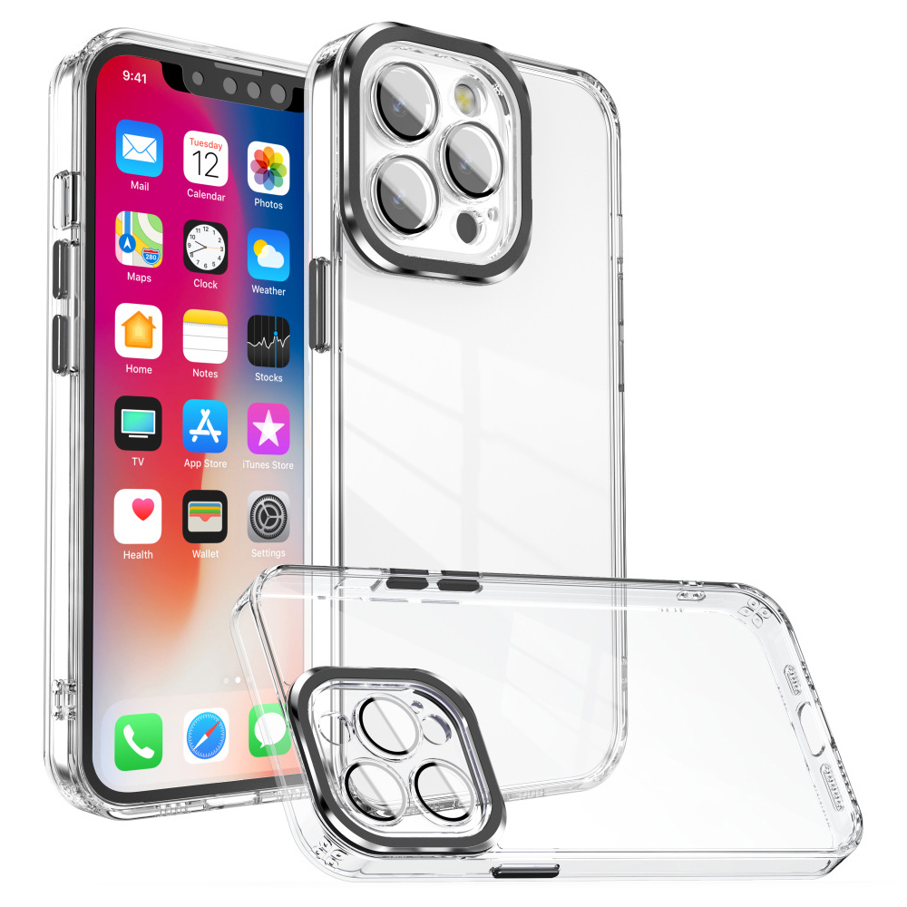 

Transparentes Telefonkoffer Für Iphone 15 Plus Anti-drop-tpu+pc-cover Mit Glaslinsenfilm - Schwarz, iPhone 15 Plus