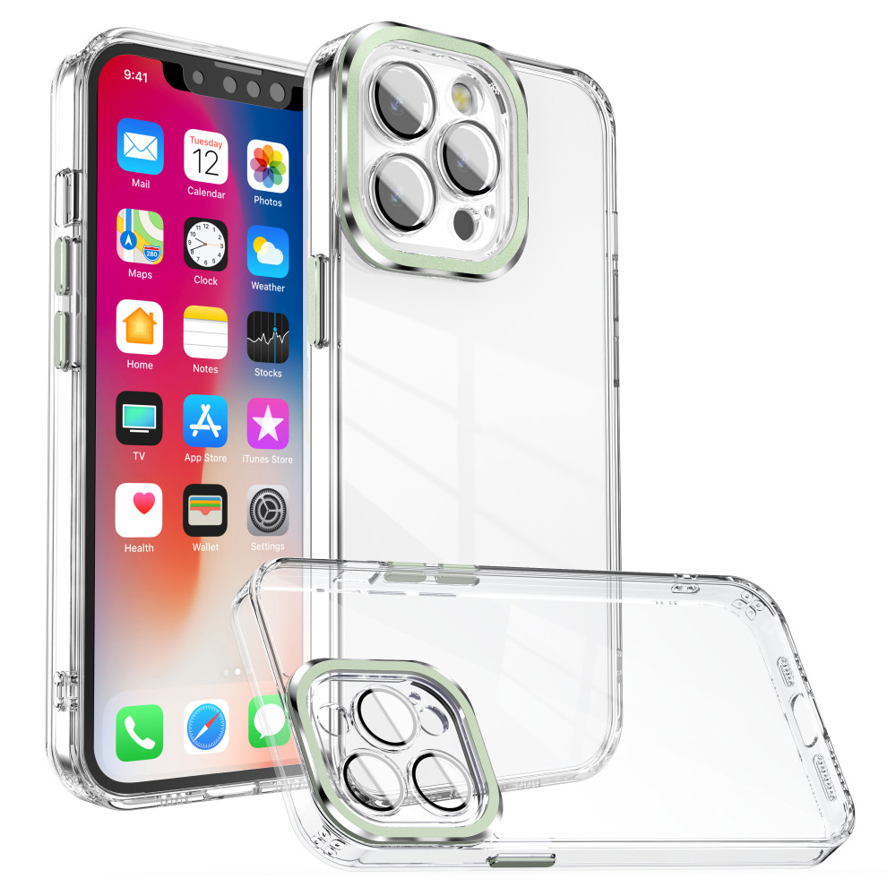 

Transparentes Telefonkoffer Für Iphone 15 Plus Anti-drop-tpu+pc-cover Mit Glaslinsenfilm - Matcha Green, iPhone 15 Plus