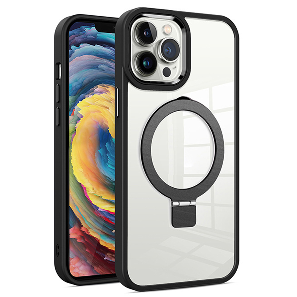 

Für Das Iphone 15 PC+TPU Clear Phone Case Magnetic Ring Kick -stand -schutzschutzabdeckung - Schwarz, iPhone 15