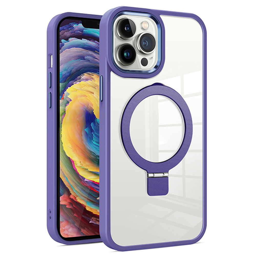 

Für Das Iphone 15 Plus Magnetic Ring Kickstand Zurück -deckung PC+TPU Clear Phone Case - Dunkelviolett, iPhone 15 Plus