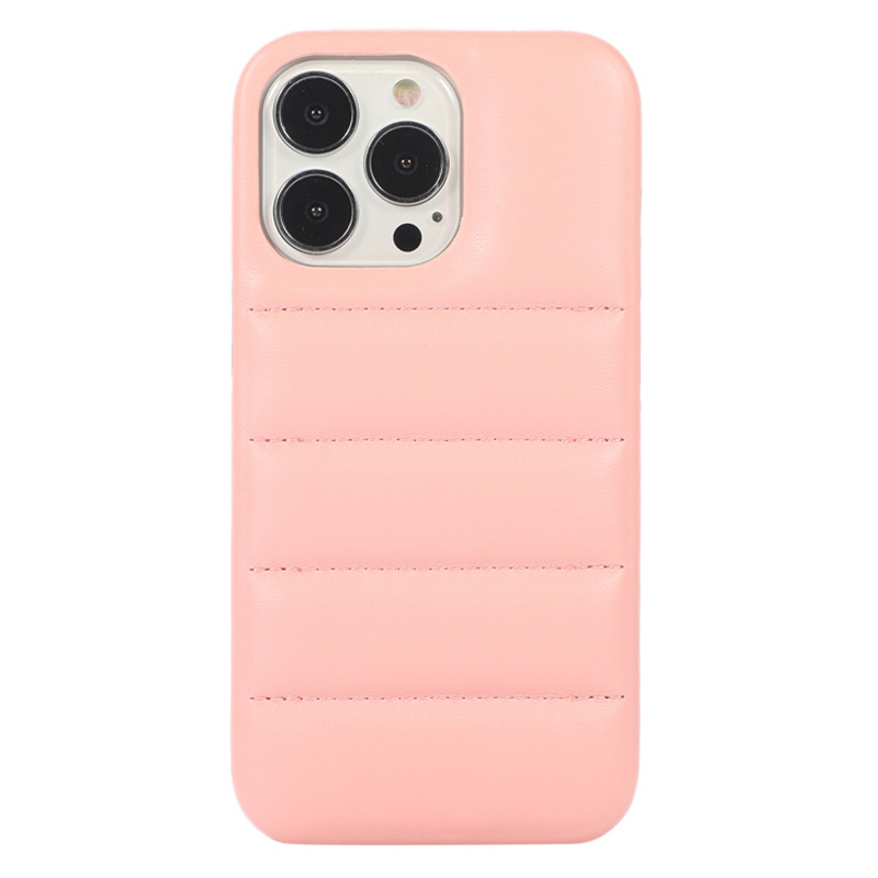 

Für Das Iphone 15 Plus Down Jacke PU Leder Beschichtete Pc-telefonabdeckung Anti-drop-rückhülle - Rosa, iPhone 15 Plus