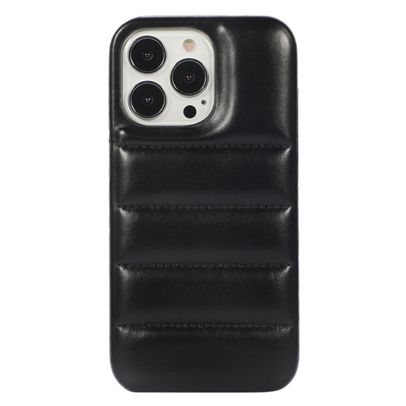 

Für Iphone 15 Pro Scratch Proof PU Leder Beschichtete PC -telefonabdeckung Down Jacket Back Hülle - Schwarz, iPhone 15 Pro