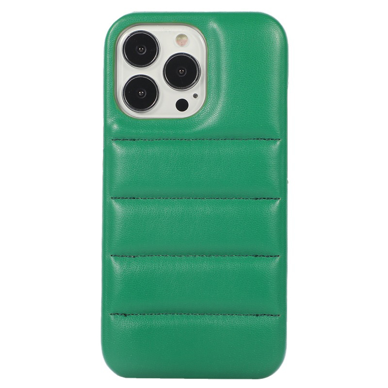 

Für Iphone 15 Pro Scratch Proof PU Leder Beschichtete PC -telefonabdeckung Down Jacket Back Hülle - Dunkelgrün, iPhone 15 Pro