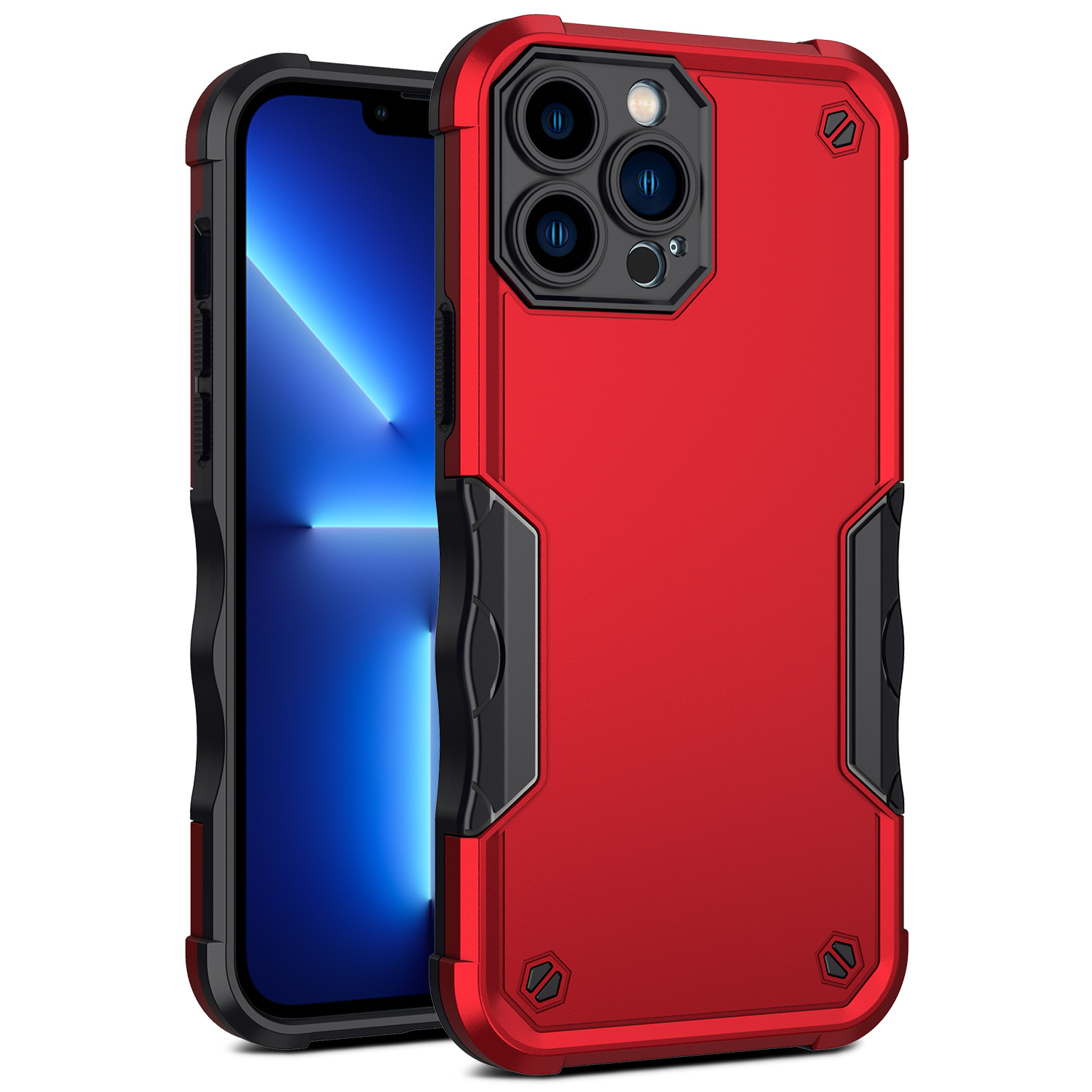 

Für Iphone 15 Nicht-rutsch-streifen Mobiltelefon Deckung Schockierter PC+TPU Back Case - Rot, iPhone 15