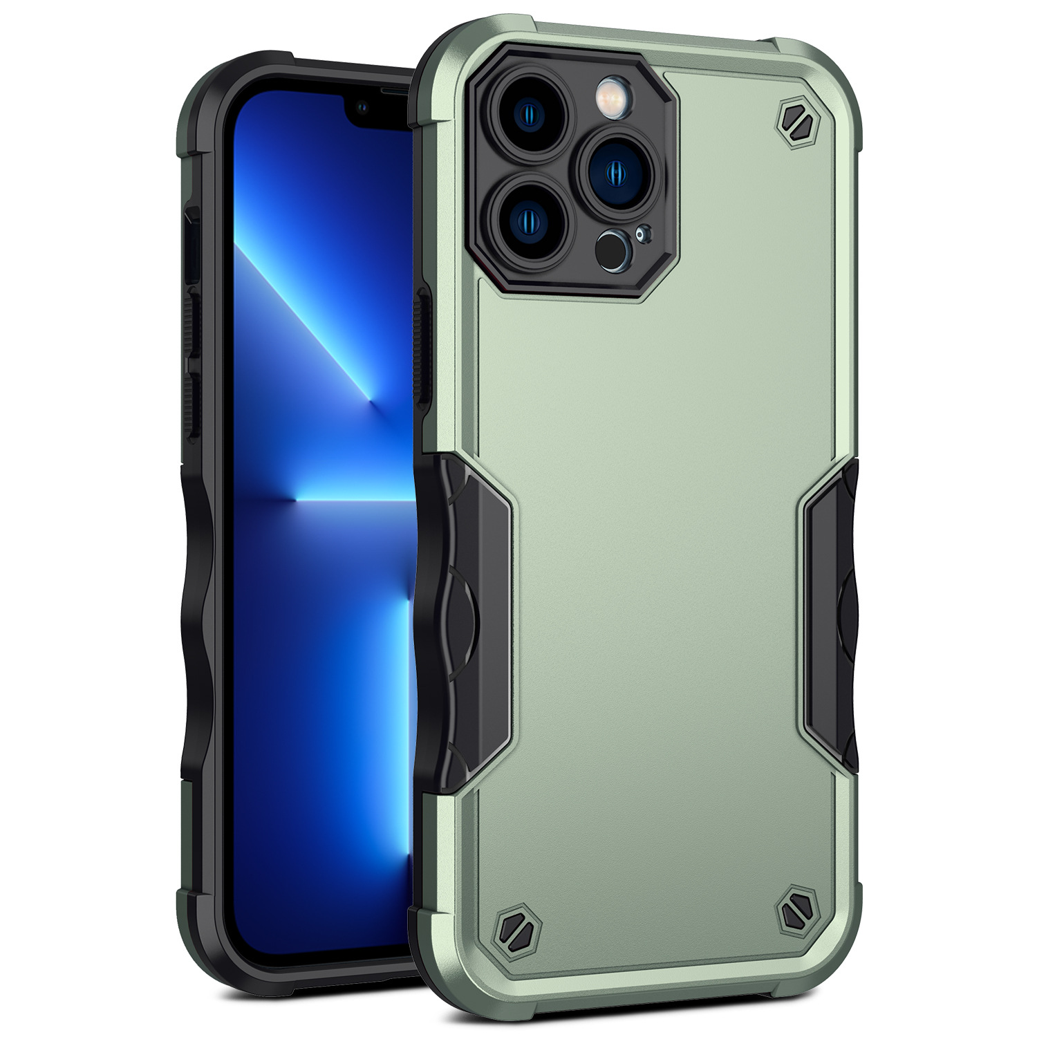 

Für Iphone 15 Pro Max Maximal Rutschstreifen Mobile Mobile Abdeckung Pc+tpu Bump Act Zurückkoffer - Armeegrün, iPhone 15 Pro Max