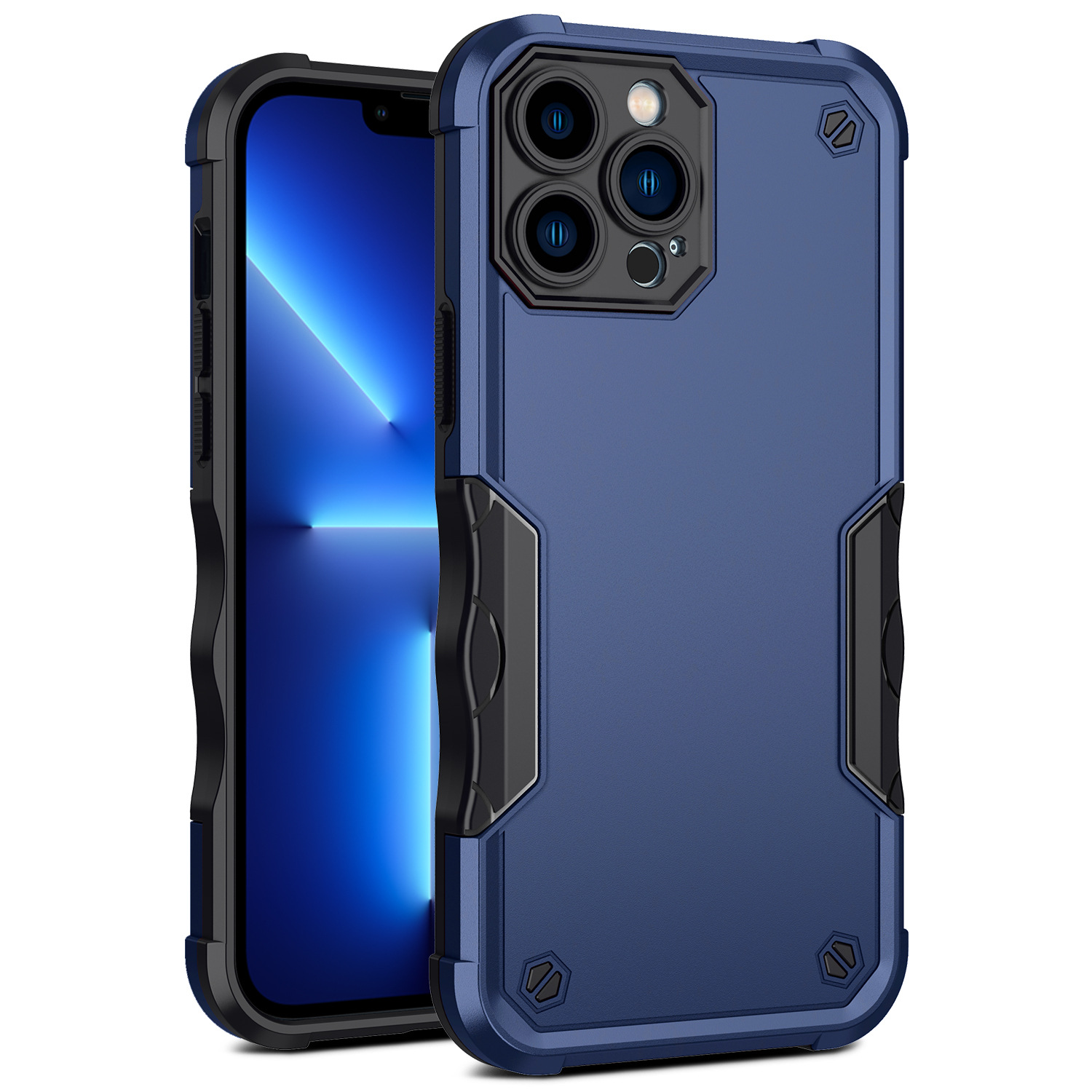 

Für Iphone 15 Pro Max Maximal Rutschstreifen Mobile Mobile Abdeckung Pc+tpu Bump Act Zurückkoffer - Blau, iPhone 15 Pro Max