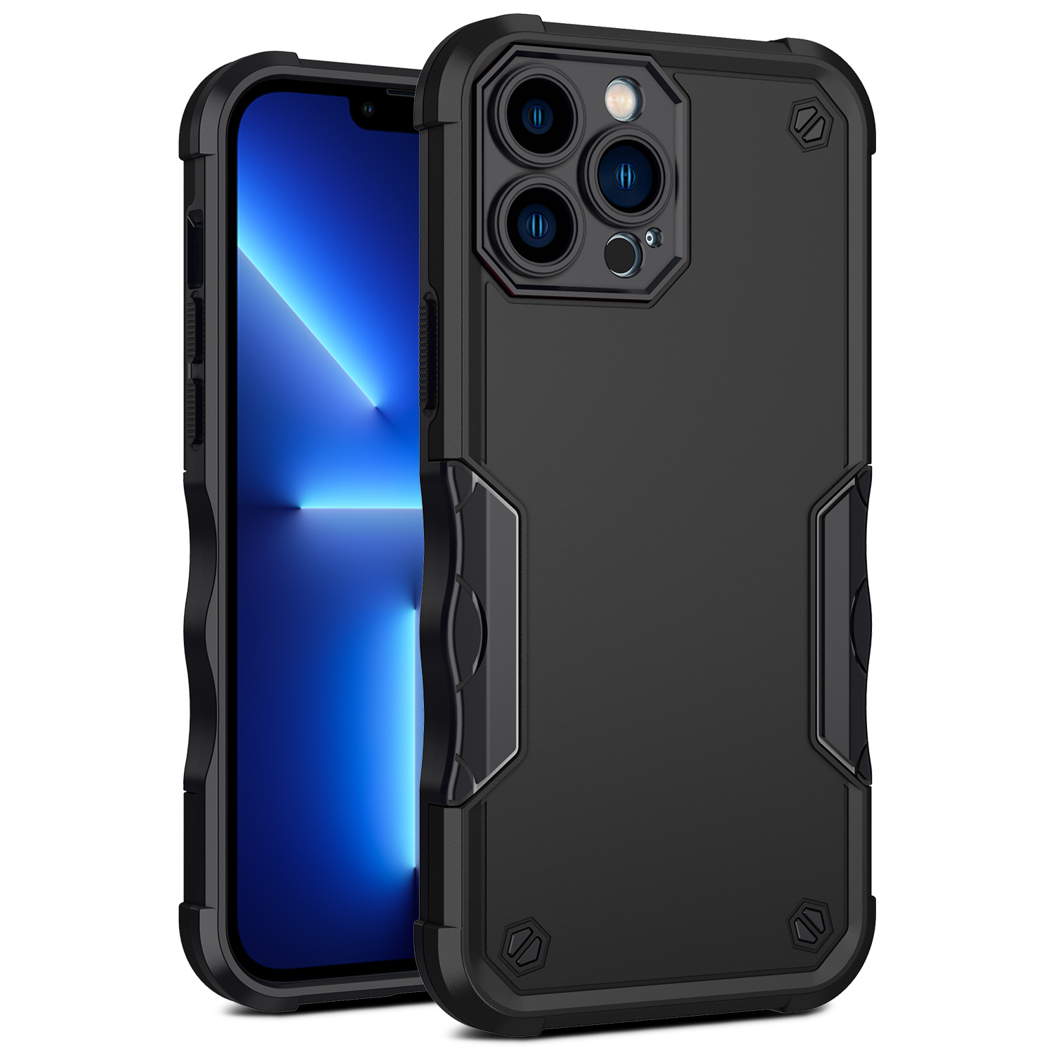 

Für Iphone 15 Pro Max Maximal Rutschstreifen Mobile Mobile Abdeckung Pc+tpu Bump Act Zurückkoffer - Schwarz, iPhone 15 Pro Max