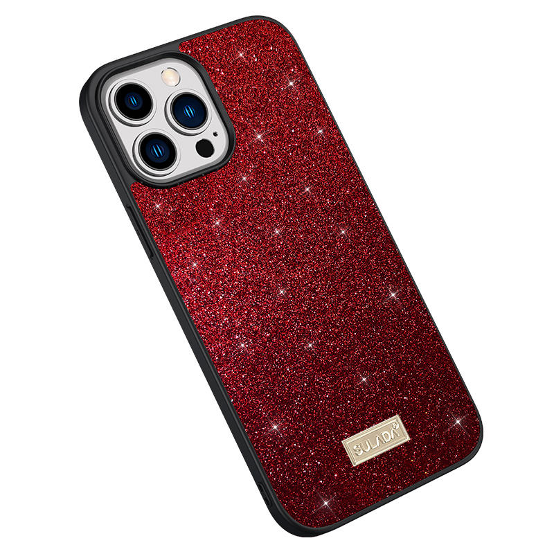 

Sulada Back Protector Für Iphone 15 Pro, PU -leder -pc + TPU -glitzer -pailletten -telefonhülle - Rot, iPhone 15 Pro