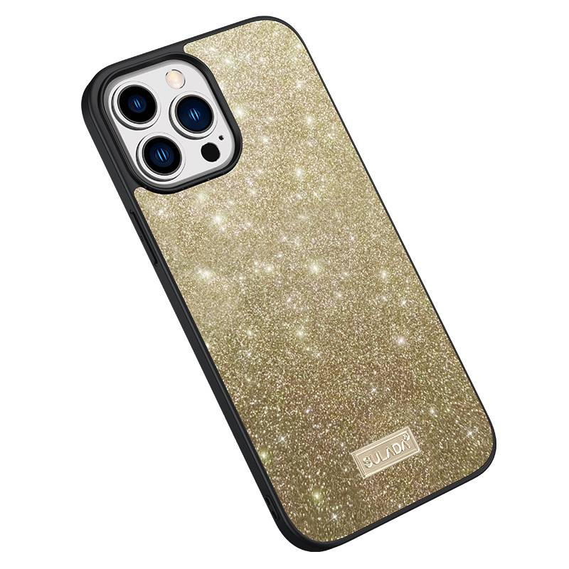 

Sulada Back Protector Für Iphone 15 Pro, PU -leder -pc + TPU -glitzer -pailletten -telefonhülle - Gold, iPhone 15 Pro