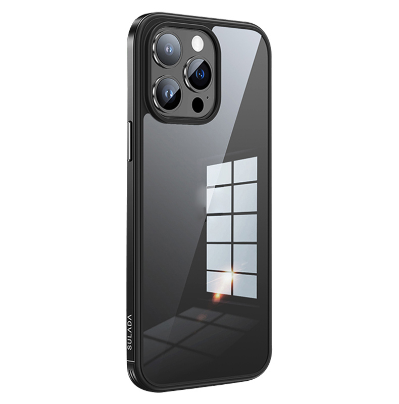 

Sulada Minrui -serie Für Iphone 15 Pro Max -elektroplatten Klarer Telefonhülle Metallrahmen Tpu+temperierte Glasabdeckung - Schwarz, iPhone 15 Pro Max