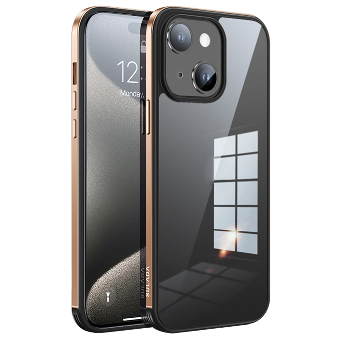 

Sulada Minrui -serie Für Iphone 15 Metallrahmen Tpu+temperiertes Glas Telefonabdeckung Elektropliertes Clear Case - Rosa, iPhone 15