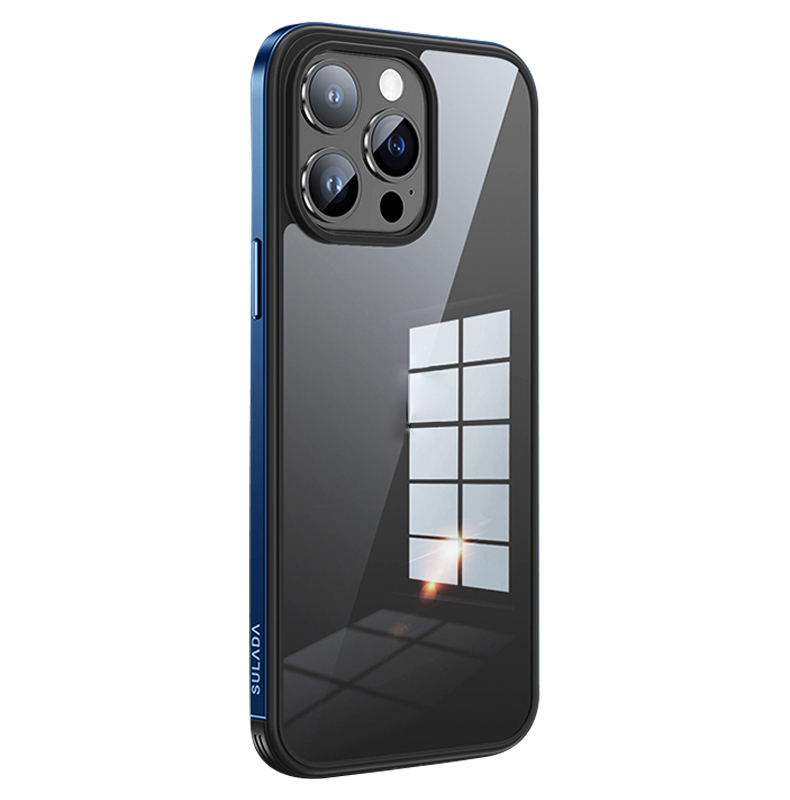 

Sulada Minrui-serie Für Iphone 15 Pro Tpu+temperiertes Glas Telefonabdeckung Metallrahmen Elektropliertes Anti-kratzer-gehäuse - Dunkelblau, iPhone 15 Pro