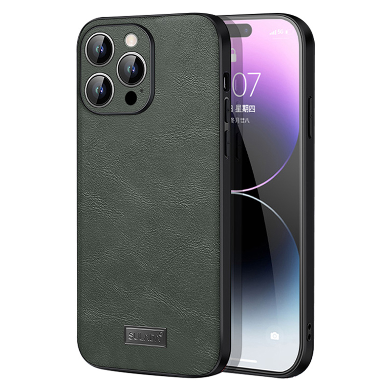 

Sulada Für Iphone 15 Pro PU Leder+tpu+pc Phone Hülle Cowide Textur Drop-proof-abdeckung - Grün, iPhone 15 Pro