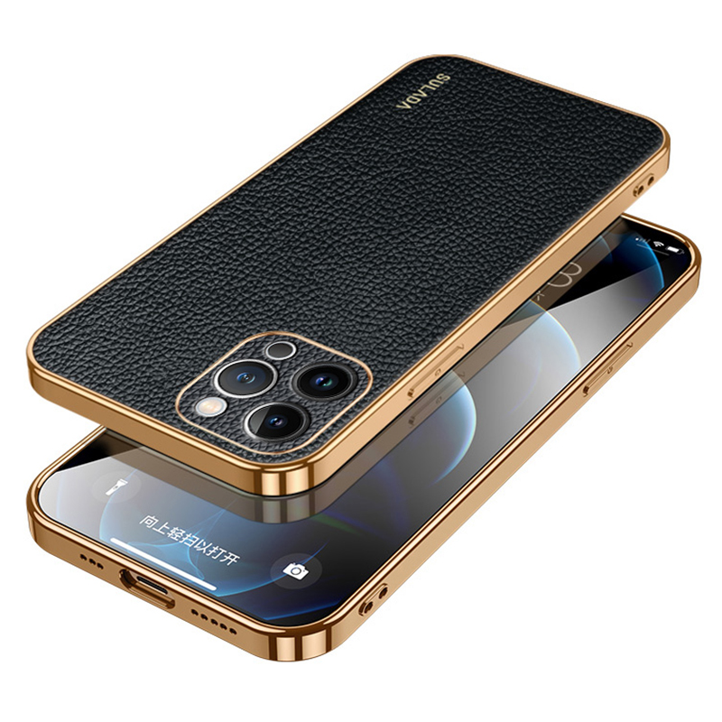 

Sulada Für Iphone 15 Pro Max -elektroplattenabdeckung Litchi Textur PU Leder Beschichtetes PC+TPU -telefonhülle - Schwarz, iPhone 15 Pro Max