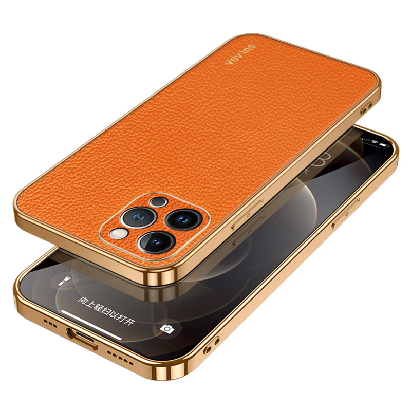 

Sulada Für Iphone 15 Pro Max -elektroplattenabdeckung Litchi Textur PU Leder Beschichtetes PC+TPU -telefonhülle - Orange, iPhone 15 Pro Max
