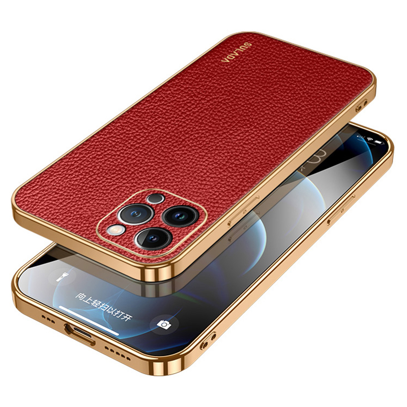 

Sulada Für Iphone 15 Pro Litchi Textur PU Lederbeschichteter PC+TPU -telefonhülle Elektroplierter Rückzugabdeckung - Rot, iPhone 15 Pro