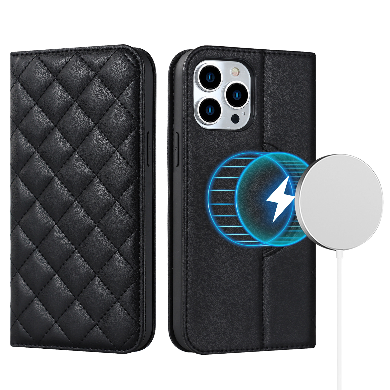 

Für Das Iphone 15 Pro Max PU Leder -handy -kartonhalter RFID Blocking Stand Cover Kompatibel Mit Magsafe - Schwarz, iPhone 15 Pro Max