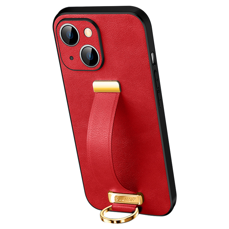 

Sulada Fashion -serie Für Iphone 15 Crazy Horse Texture PC+PC+TPU -telefonhülle Mit Gurt Ständer - Rot, iPhone 15