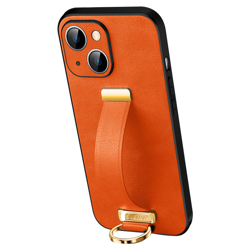 

Sulada Fashion -serie Für Iphone 15 Crazy Horse Texture PC+PC+TPU -telefonhülle Mit Gurt Ständer - Orange, iPhone 15