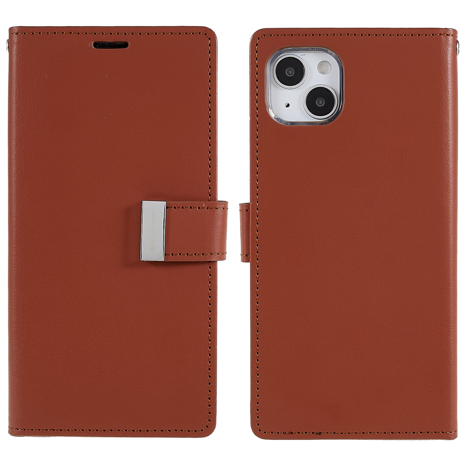 

Mercury Goospery Für Iphone 15 PU Leder Hülle Brieftasche Metallmagnetverschluss Telefonabdeckung - Braun, iPhone 15