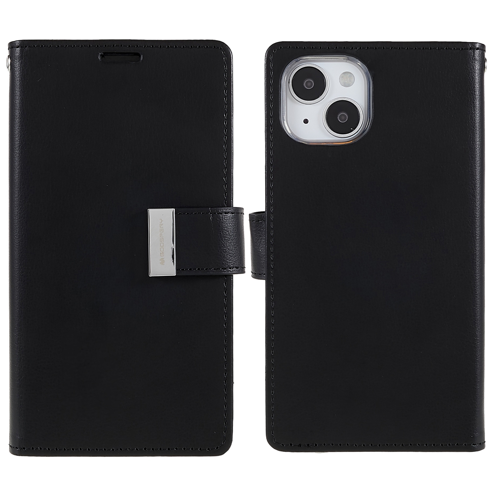 

Mercury Goospery Für Iphone 15 Plus Wallet Leder Phone Hülle Metallmagnetverschluss Telefonabdeckung - Schwarz, iPhone 15 Plus