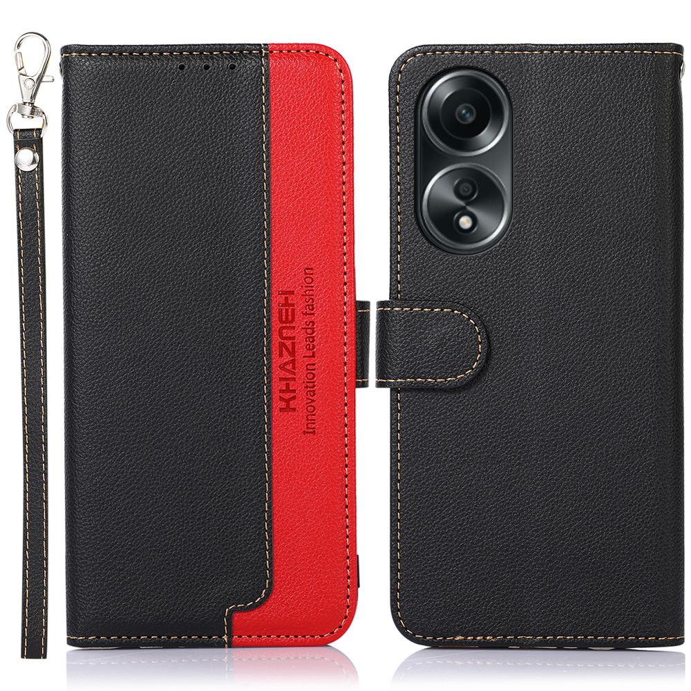 

Khazneh Für Oppo A78 4G RFID Blockierende Ledertasche Litchi Textur Wallet Stand Telefonabdeckung - Schwarz, Oppo A78 4G