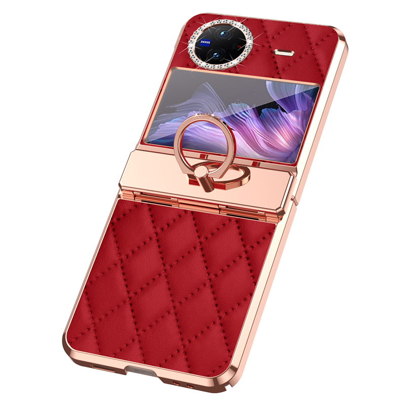 

Ringkickstand Strass -telefonhülle Für Vivo X Flip, Elektroplierend Eingeprägter PU -leder -pc -abdeckung - Weinrot, vivo X Flip