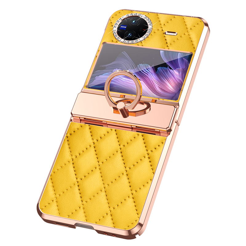 

Ringkickstand Strass -telefonhülle Für Vivo X Flip, Elektroplierend Eingeprägter PU -leder -pc -abdeckung - Gelb, vivo X Flip