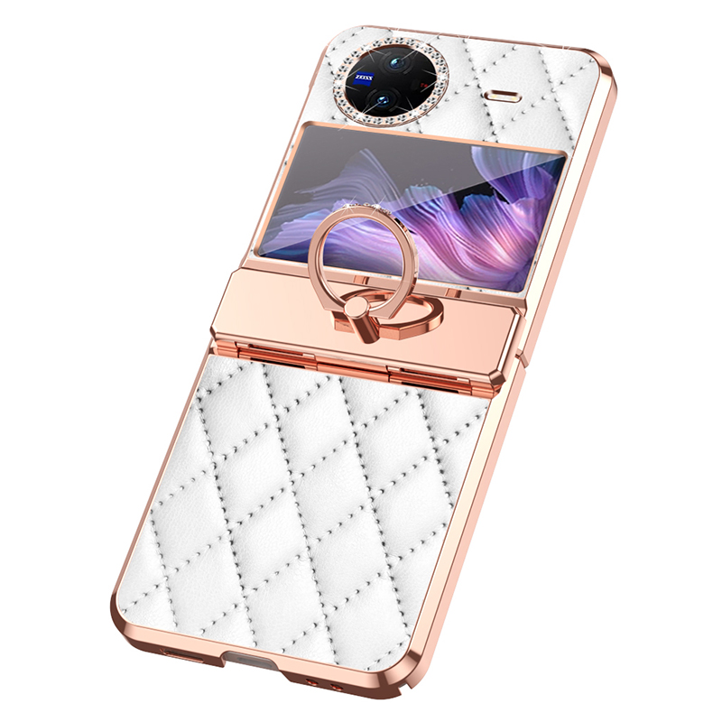 

Ringkickstand Strass -telefonhülle Für Vivo X Flip, Elektroplierend Eingeprägter PU -leder -pc -abdeckung - Weiß, vivo X Flip